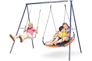 SIHANM Swing Sets for Backyard - 440lbs Heavy Duty A-Frame Metal Swing Stand Waterproof 2 Seat Kids Play Swing Set with Adjustable Platform Swing Belt Swing for Outdoor Playground Park