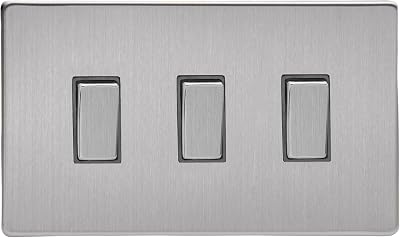 Varilight Triple 2-Way Light Switch Screwless Brushed Steel Twin Plate