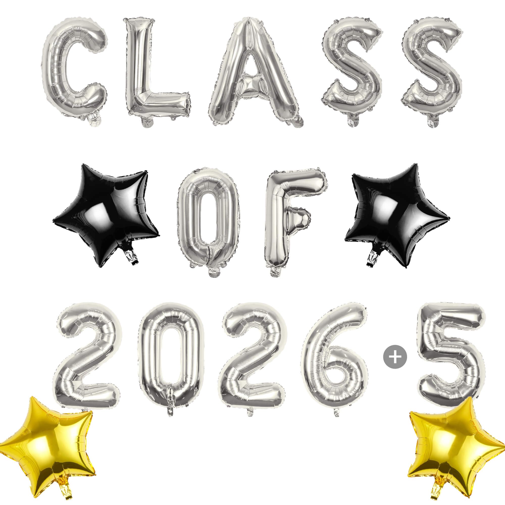 Pargleev Class of 2025 2026 Graduation Decorations, 16 Inch Silver Foil Balloons Freely Combine 2025/2026, 18 Inch Star Balloons for High School College Grad Gift Ins Photo Party Supplies — image 1