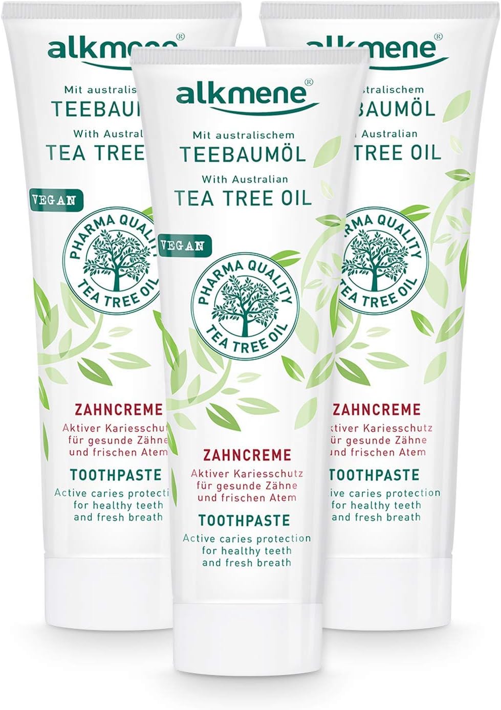 alkmene Zahnpasta mit australischem Teebaumöl - Zahncreme für empfindliche Zähne - vegane Zahnpasta ohne Silikone, Parabene &amp; Mineralöl - Natürliche Toothpaste im 3er Vorteilspack (3x 100 ml)