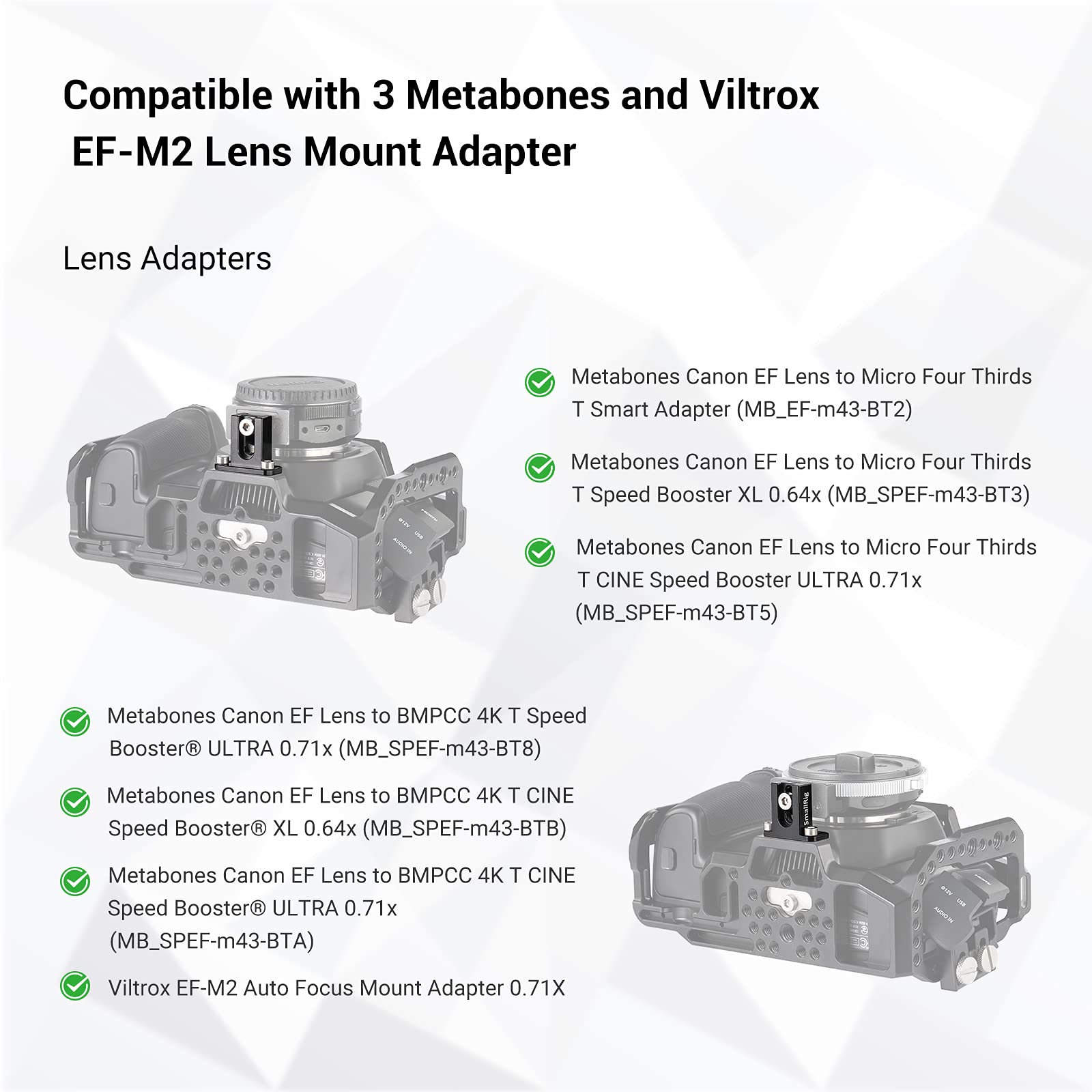 SMALLRIG Lens Mount Adapter Support for Metabones, Compatible with BMPCC 4K Cage – 2247