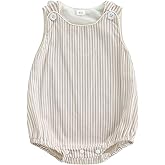Youweixiong Newborn Baby Boy Girl Striped Romper Sleeveless Cotton Linen Bubble Bodysuit Button Jumpsuit Tank Summer Overalls