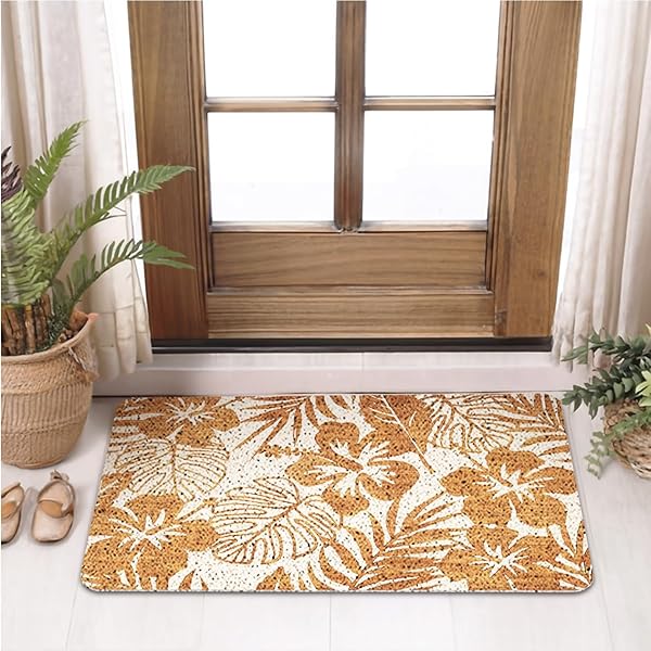 WARDOS BOHO BOTANICAL DOOR MAT, BEIGE TROPICAL MONSTERA LEAF FLORAL DOORMAT FOR FRONT DOOR INDOOR OUTDOOR ENTRANCE PORCH, NEUTRAL BOHO WELCOME MAT OUTSIDE, BOTANICAL BATHROOM DECOR, 17X30 INCHES