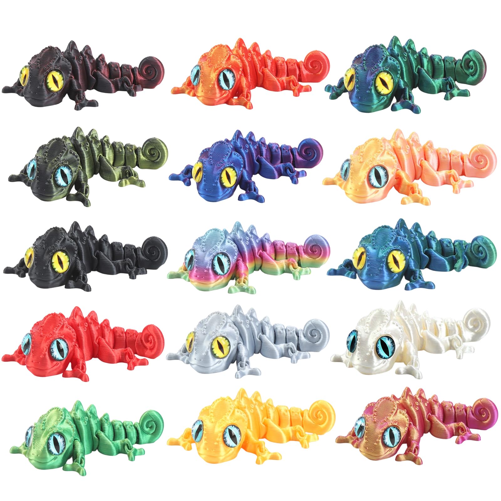 zhongko 15Pcs 3D Printed Lizard, Color Changing Chameleons Toys, Stress Relief Fidget Toys for Adults, 3D Printed Animals with Flexible Joints, Home Office Decoration Desktop Toys