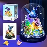 Water Bottle Flower Bouquet Butterfly Building Set with LED String Light, Flower Butterfly Mini Bricks Building Blocks Toy for Kids, Adults, Gift for Mother's Day, Christmas(530 Pcs)
