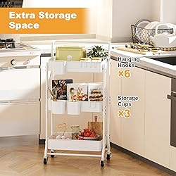 3-Tier Folding Rolling Utility Cart with