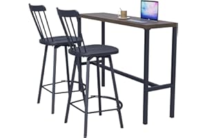 Nixtopia Patio Wood Grain Top 45" L Rectangular Bar Height Pub Table and 2 x Bar Height Stools Chairs Set of 3 for Outdoor, Live Room, Office