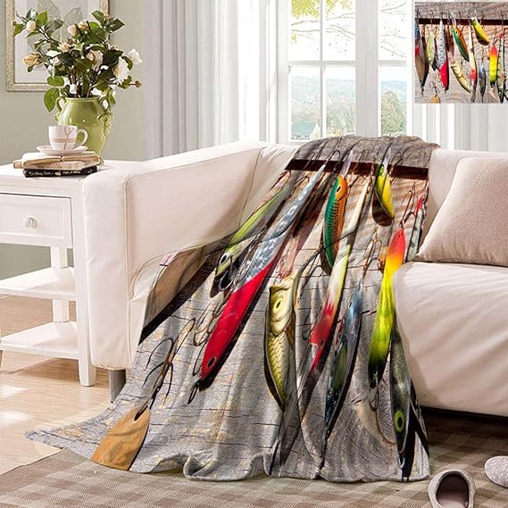 Cozydaily Fishing Decor Travel Throw Blanket, Fishing