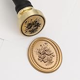UNIQOOO 3D Relief Wax Seal Stamp, Vintage Frame Bouquet Botanical Brass Head with Wood Handle, Aesthetic Floral Sealer for Wedding Invitations, DIY, Gift Wrapping, Envelopes, Christmas Cards