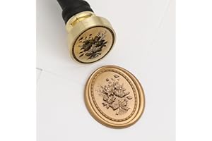 UNIQOOO 3D Relief Wax Seal Stamp, Vintage Frame Bouquet Botanical Brass Head with Wood Handle, Aesthetic Floral Sealer for We