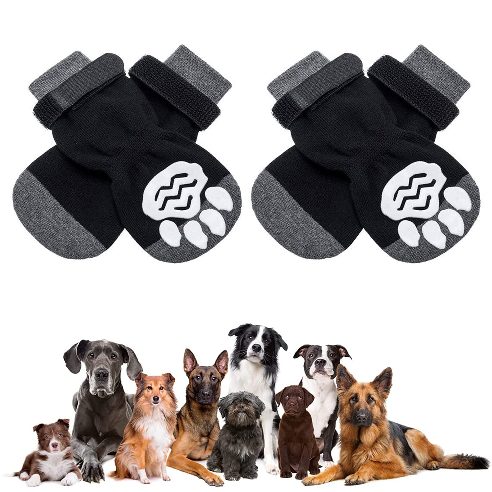 2 Pairs Anti-Slip Dog Socks with Adjustable Strap - Puppy Dog Claw Socks - Stop Licking and Protect Your Dog's Paws - Ideal for Indoor Outdoor Walking on Hardwood Floors - Traction Control for Dogs
