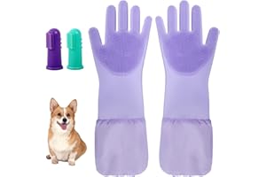 ROBATUN 2-in-1 Dog Washing Gloves with Finger Toothbrush - Silicone Pet Bathing Gloves for Gentle Cleaning, Massaging & Shedding - Perfect for Dogs and Cats - Comfortable and Multifunctional Design