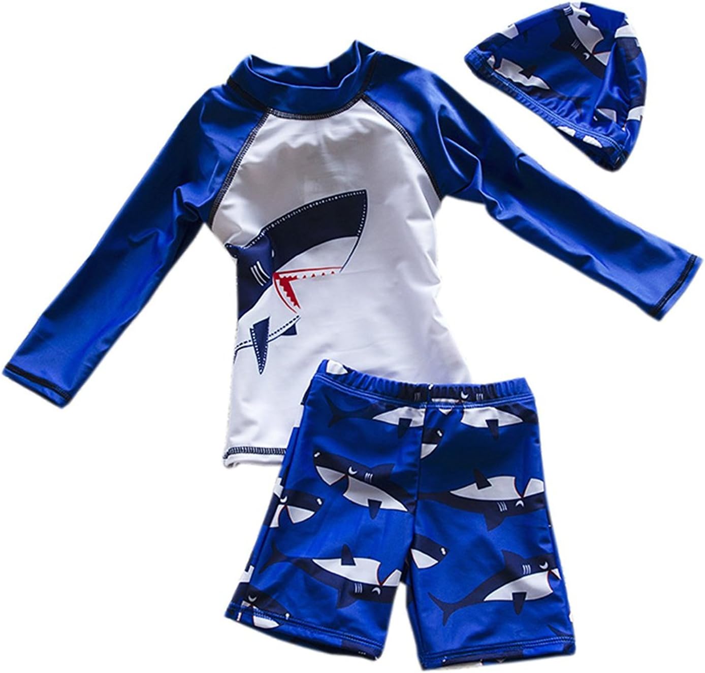 Baby Boys Long Sleeve Bathing Suits Two Piece Rash Guard Swimsuits with Shark Pattern Swimwear