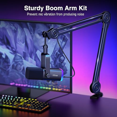 FIFINE XLR/USB Microphone and Heavy Duty Boom Arm Kit, PC Computer