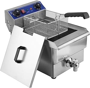 Electric Fryer with Basket,electric fryer,Oil Thermostat,13L 1.65KW Temperature Control Timing Stainless Steel Single Container Commercial Restaurant Electric Deep Fryer US Plug