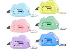 Muclip Cloud Shaped Retractable Box Cutter Set - 6 Pack with Key Rings,Stainless Steel Blade,Safe & Portable Letter Opener for Envelopes,Package,Mail,DIY,Paper Cutter for Home,Office,Outdoor (6 Color)