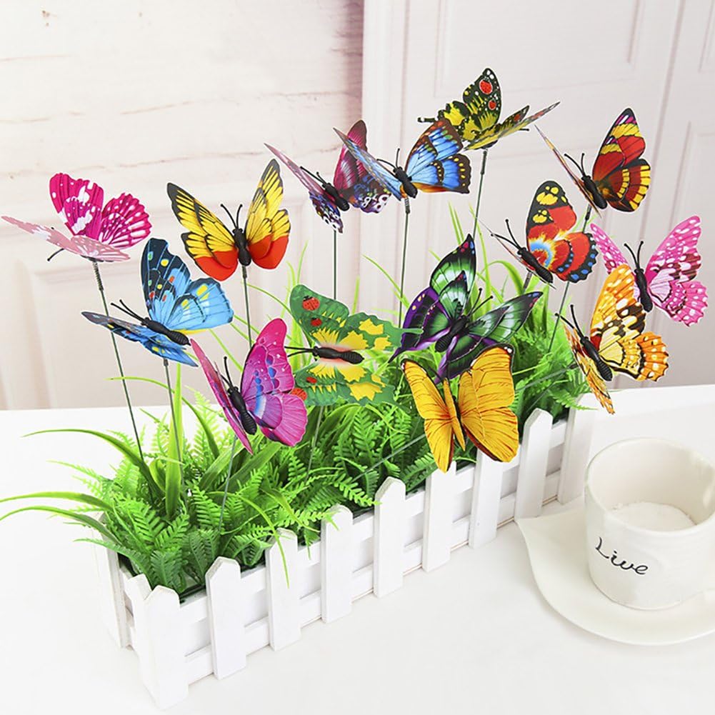VGOODALL Butterfly Stakes, 50pcs 11.5inch Garden Butterfly Ornaments, Waterproof Butterfly Decorations for Indoor/Outdoor Yard, Patio Plant Pot, Flower Bed, Home Decoration: Garden & Outdoor