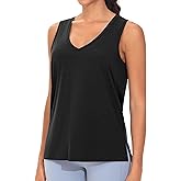THE GYM PEOPLE Womens V Neck Tank Tops Stretchy Loose Fit Sleeveless Workout Shirts Quick Dry Yoga Tops with Side Split