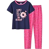 CYCHELRY Big Girls Pajamas Lovely 2PCS Soft Cartoon Short Sleeve with Pants Sleepwear Teens PJS Clothes Size 6-16