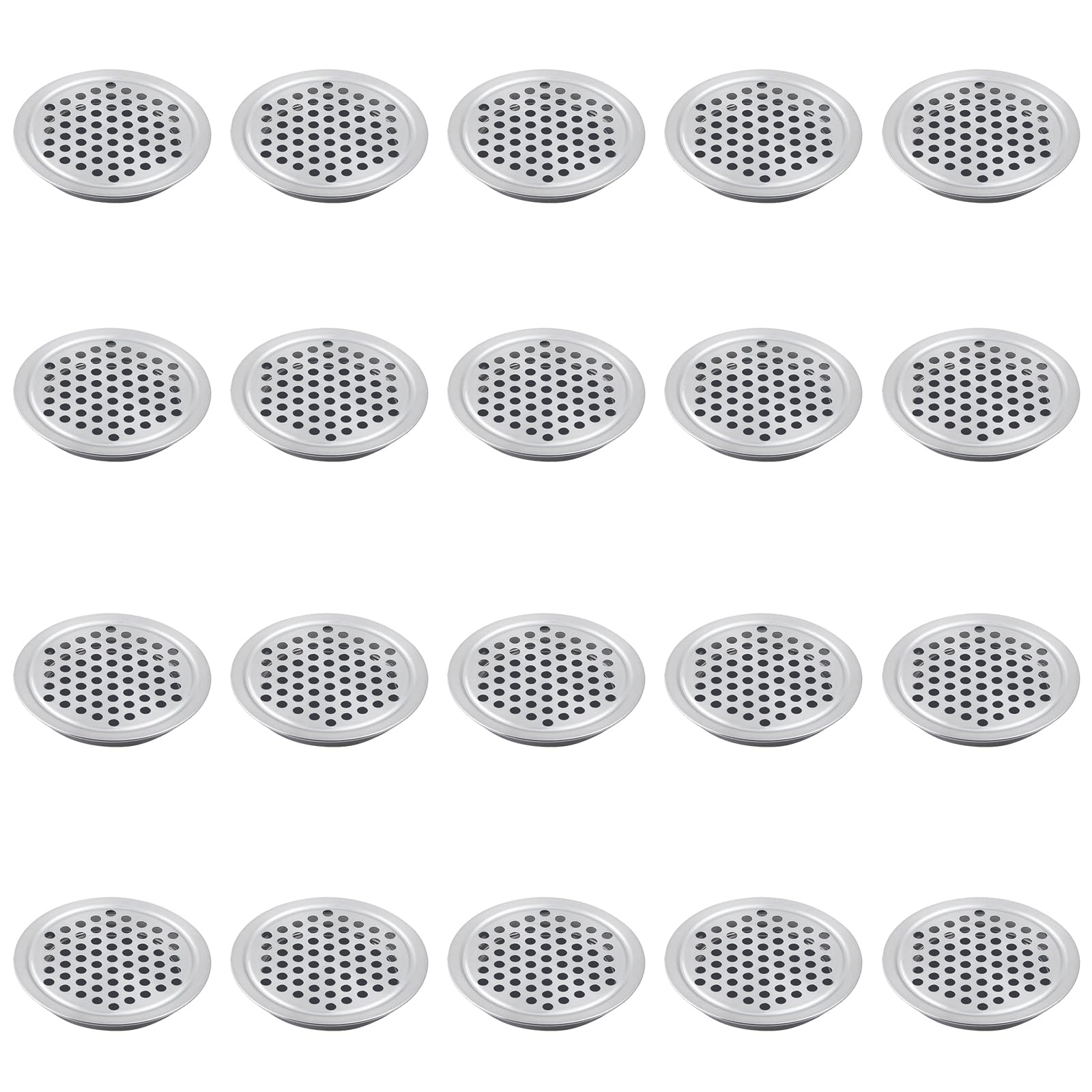 Leliafleury 20Pcs Air Vent Louver Round Ventilation Grilles Mesh Hole Soffit Vents Stainless Steel Air Vent Louver Hole for Kitchen Bathroom Cabinet Wardrobe (Silver, 29mm Flat Mouth)