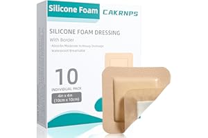 CAKRNPS Silicone Foam Dressing 4“ x 4” with Adhesive Border,10 Packs Waterproof Silicone Bandages for Wounds Care, Large Self Adhesive Wound Dressing Bandage for Bed Sore, FSA HSA Eligible