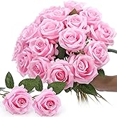 Thiccywoov 30 Pcs Rose Artificial Flowers in Bulk Real Touch Long Stem Silk Roses Bouquets Realistic Faux Flowers for Wedding Bridal Shower Home Decor Floral Arrangements Table Centerpiece(Pink)
