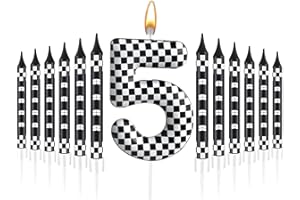 AXBMM 13 Pcs Racing Cars Themed Birthday Candles Black and White Race Number 5 Checkered Candle Cake Topper for Racing Car Party Decoration Supplies (Number 5)
