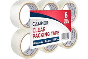 CAMPIOR 6 Rolls Clear Packing Tape 2 Inch Wide – Strong Adhesion & Durable 1.7 Mil Thickness Clear Packing Tape for Moving, Shipping & Storage – Smooth Unwinding Packaging Tape Refill, 60 Yards Per Roll