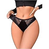 SOLY HUX Women's Floral Lace Satin Briefs Mid Rise Sheer No Show Breathable Panties Underwear