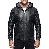 INVACHI Men's Leather Jacket Motorcycle Bomber Jacket with Fleece Lined Windproof PU Vintage Jacket