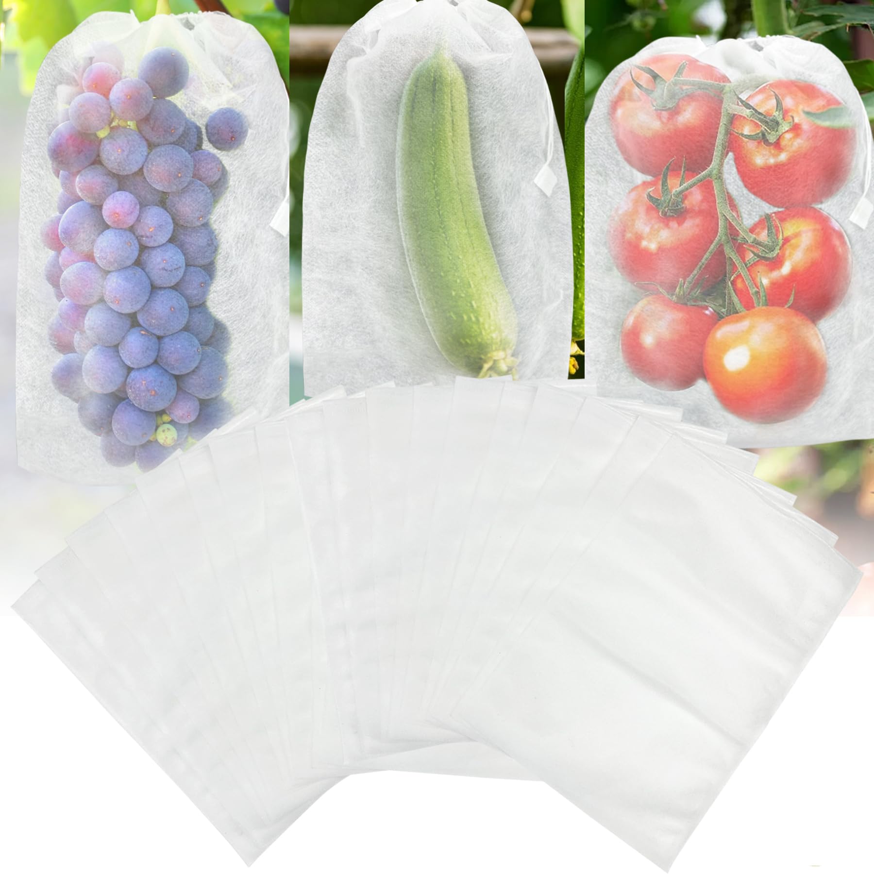 TZEKING Pack of 100 Grape Protection Bags, 20 x 30 cm, Non-Woven Fabric Fruit Protection Bags, Keep Away Wasps Birds