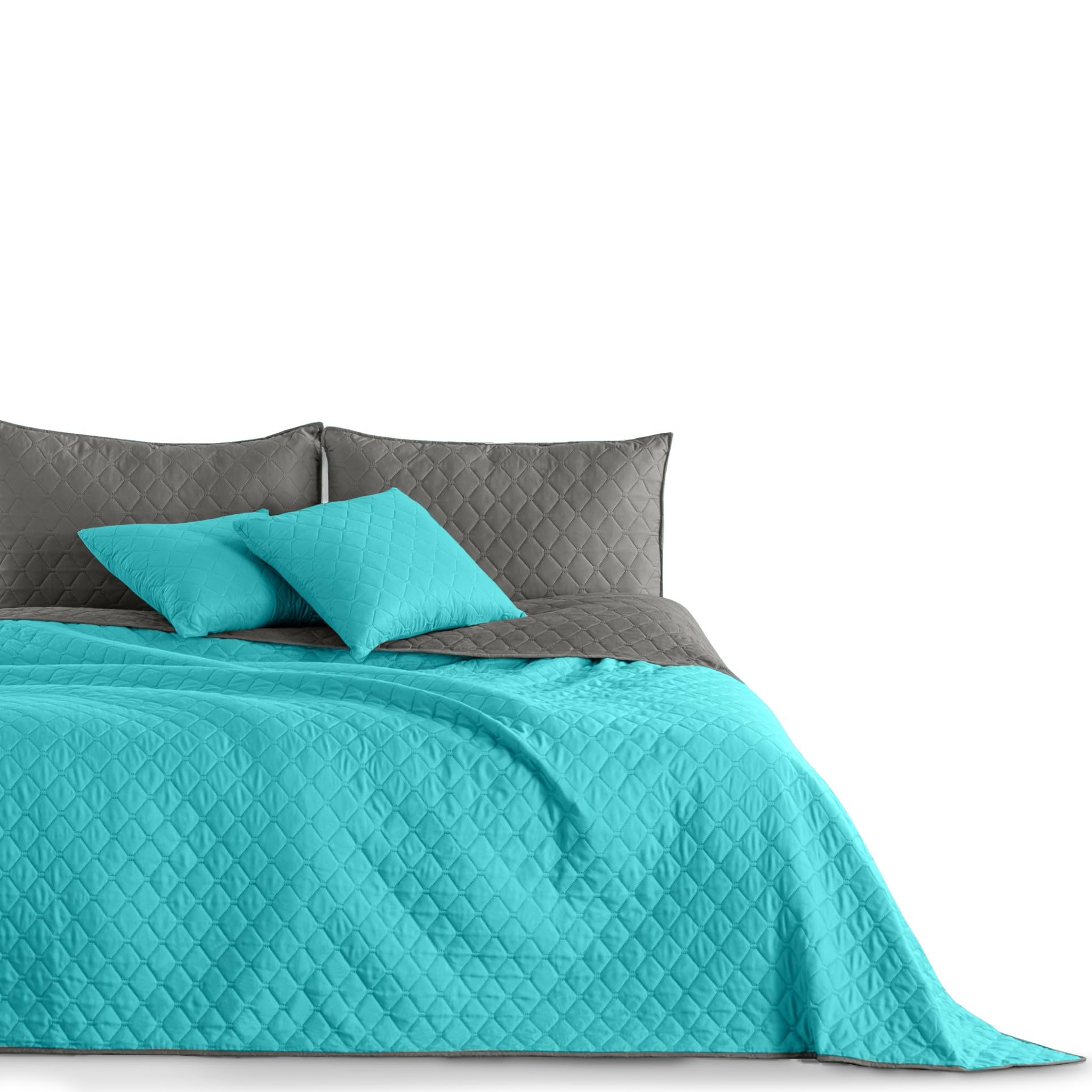 DecoKing Bedspread Slipcover Cover Reversible 170 x 210 cm Turquoise Steel Quilted Ultrasonic Lightweight Microfibre Axel