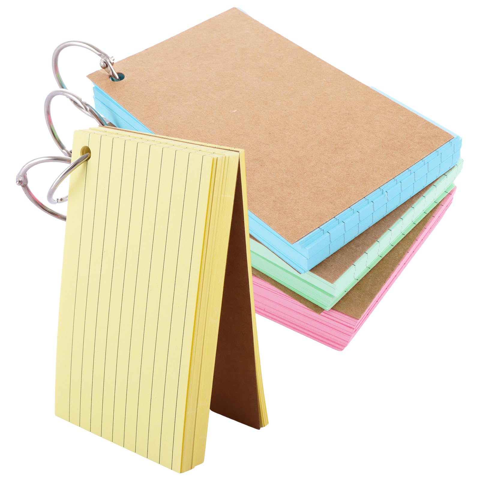 Aselected 12.7x7.6cm Flash Card 4Pack 400Pcs Revision Cards 4 Colour Index Cards Pink Yellow Blue Green for Learning Office School and Study