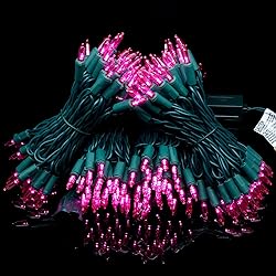 YULETIME Pink LED Christmas Lights with Green