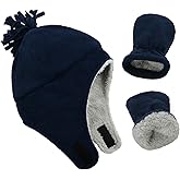 Century Star Baby Fleece Hat Warm Earflap Kids Caps Toddler Boys Winter Hat and Mitten Set
