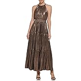 Eliza J Womens Halter Neck Tiered Skirt Smocked Wiast Foil Knit Midi Dress