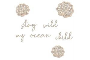 AIMERY Stay Wild My Ocean Child Decor, Artistic Room Decor for Child, Wooden Nursery Decorations, Elegant Shells and Ocean Boho Wall Art for Boy and Girl Bedroom, Living Room