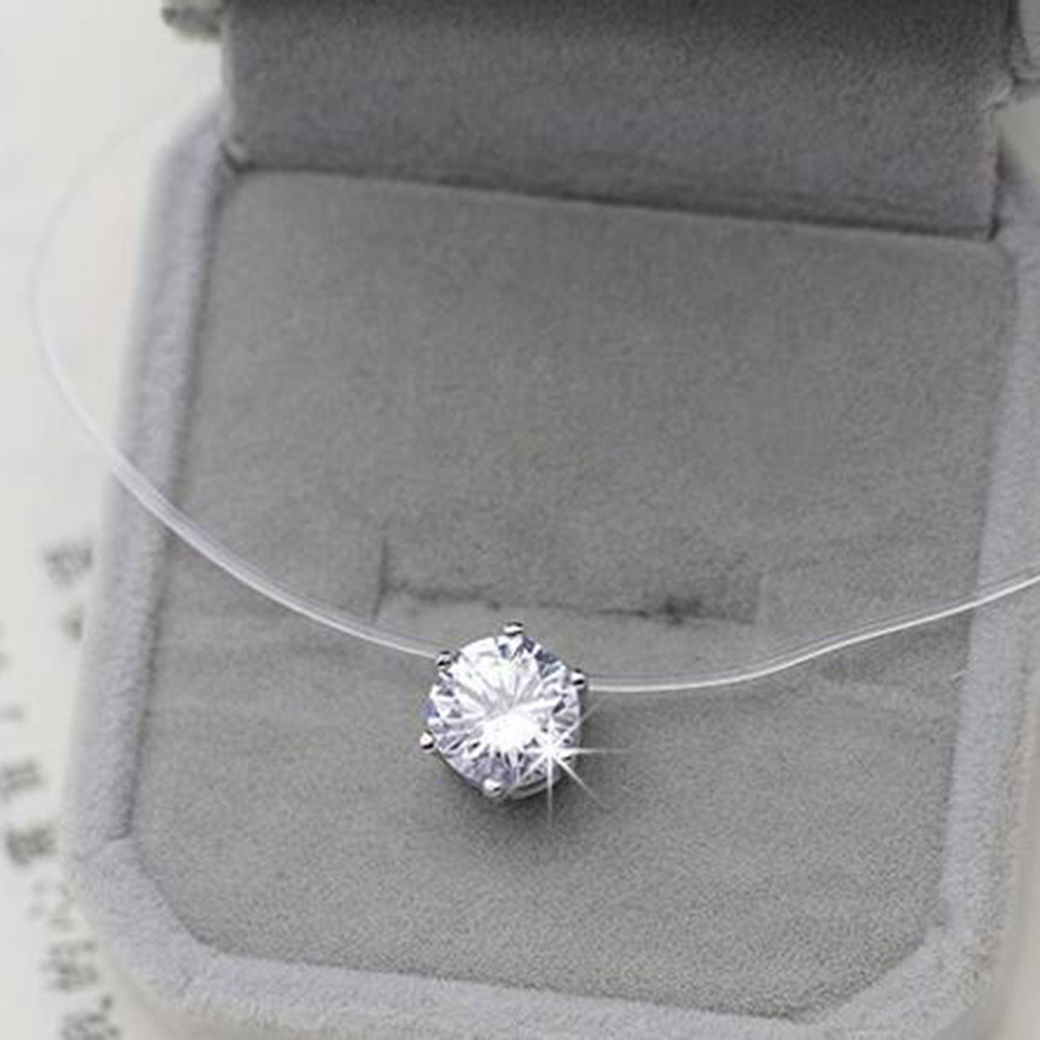 IEnkidu New Fashion Women Rhinestones Necklace Invisible Transparent Fishing Line Chain Pendant Necklace Jewelry Gift Chains