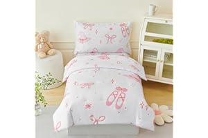 PERFEMET 4 Pieces Bow Comforter for Toddler Girls Reversible Bowknot Pink Toddler Bedding Set Ultra Soft Lightweight Princess Crib Bed Set with Sheets