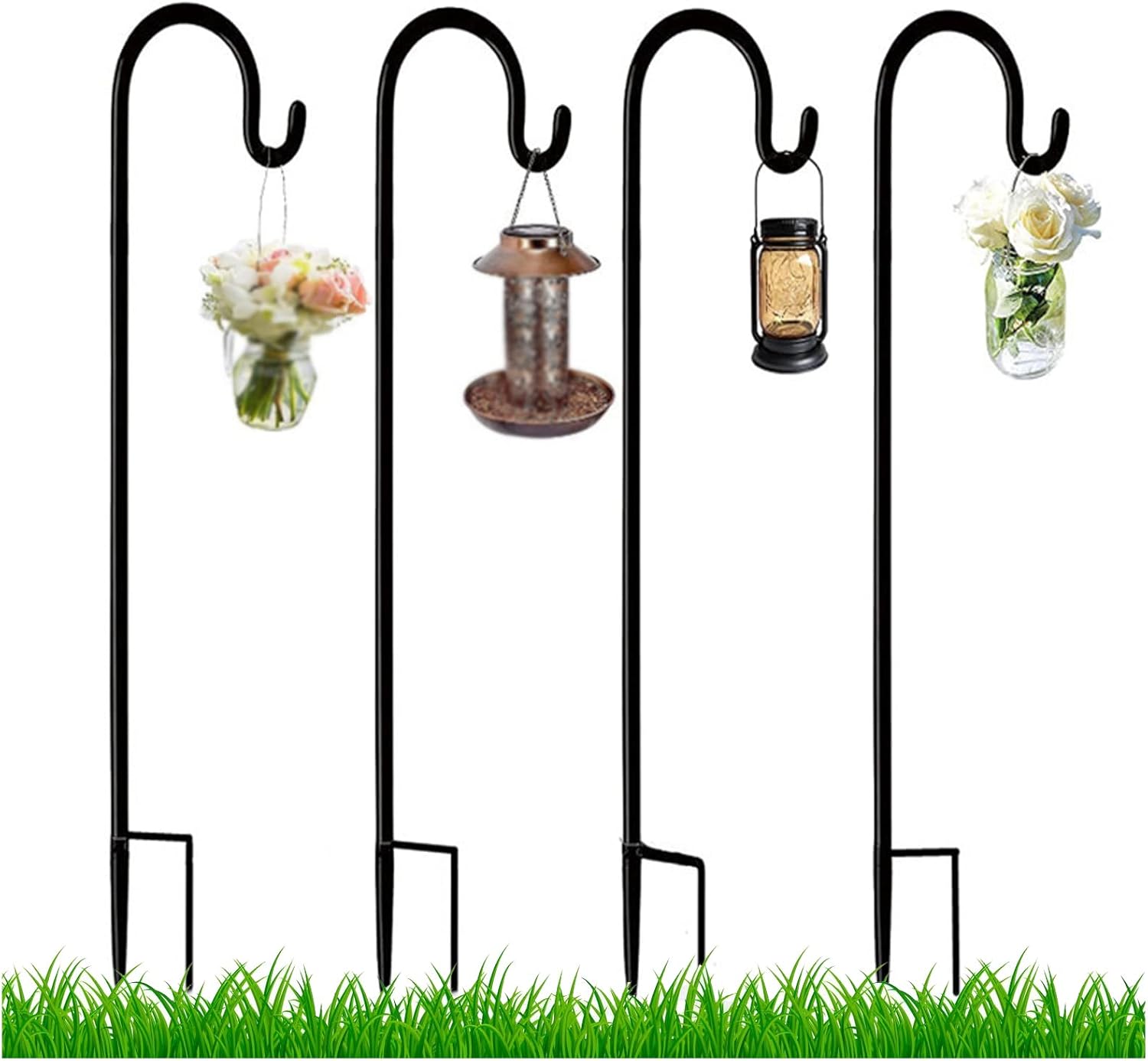 Outdoor Shepherd's Hooks - ZPJWYME Black Shepherd Hooks Adjustable, 32 Inch High Premium Metal Garden Hooks for Outdoors, Hanging Plants, Solar Lights, Lanterns, Bird Feeder and Wedding Decor