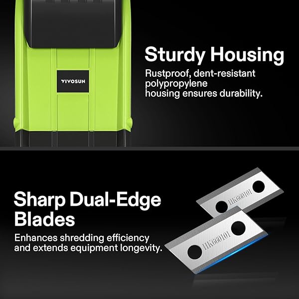 VIVOSUN 15-AMP ELECTRIC WOOD CHIPPER SHREDDER WITH 1.57″ HOPPER & 50L COLLECTION BAG, INCLUDES PLUNGER, EXTRA CARBON BLADES, SAFETY GOGGLES & GLOVES FOR YARD WASTE, BRANCHES, AND LEAVES (GREEN)