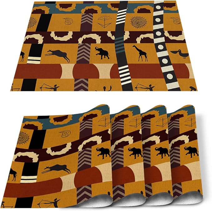 Ethnic Placemats Set of 6, Table Place Mats Cotton Linen