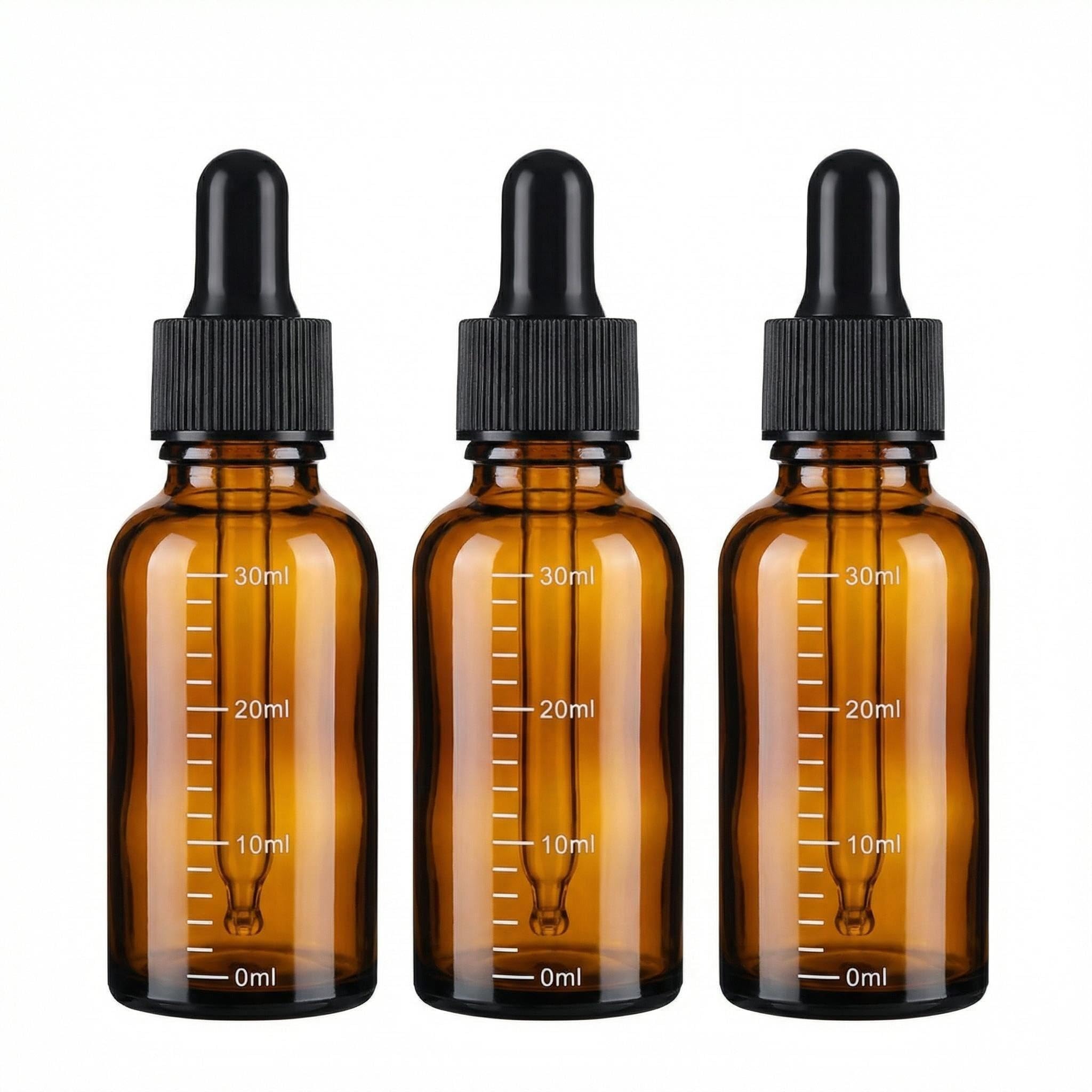 3 Pcs Empty Refillable Amber Glass Graduated Dropper Bottle Essential Oil Cosmetics Elite Fluid Container Jar Pot Holder with Glass Pipette Dropper (30ml/1oz)