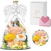 Emibele Mother's Day Angel Rose Gifts for Mom Grandma, Preserved Real Rose in Glass Angel Figurines, Eternal Flower Gifts for Women on Birthday Anniversary Thanksgiving Christmas, Champagne