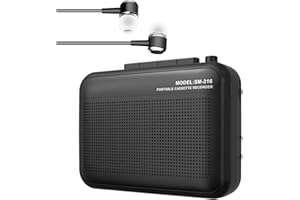 SEMIER Portable Cassette Player Recorder with Bluetooth Transmitter, 2 AA Battery Opearated Walkman Cassette Tape Player with Stereo Headphone Jack, Big Speaker and Microphone Jack, Black