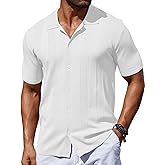 COOFANDY Men's Knit Shirt Short Sleeve Button Down Vintage Polo Shirts Casual Summer Beach Shirts