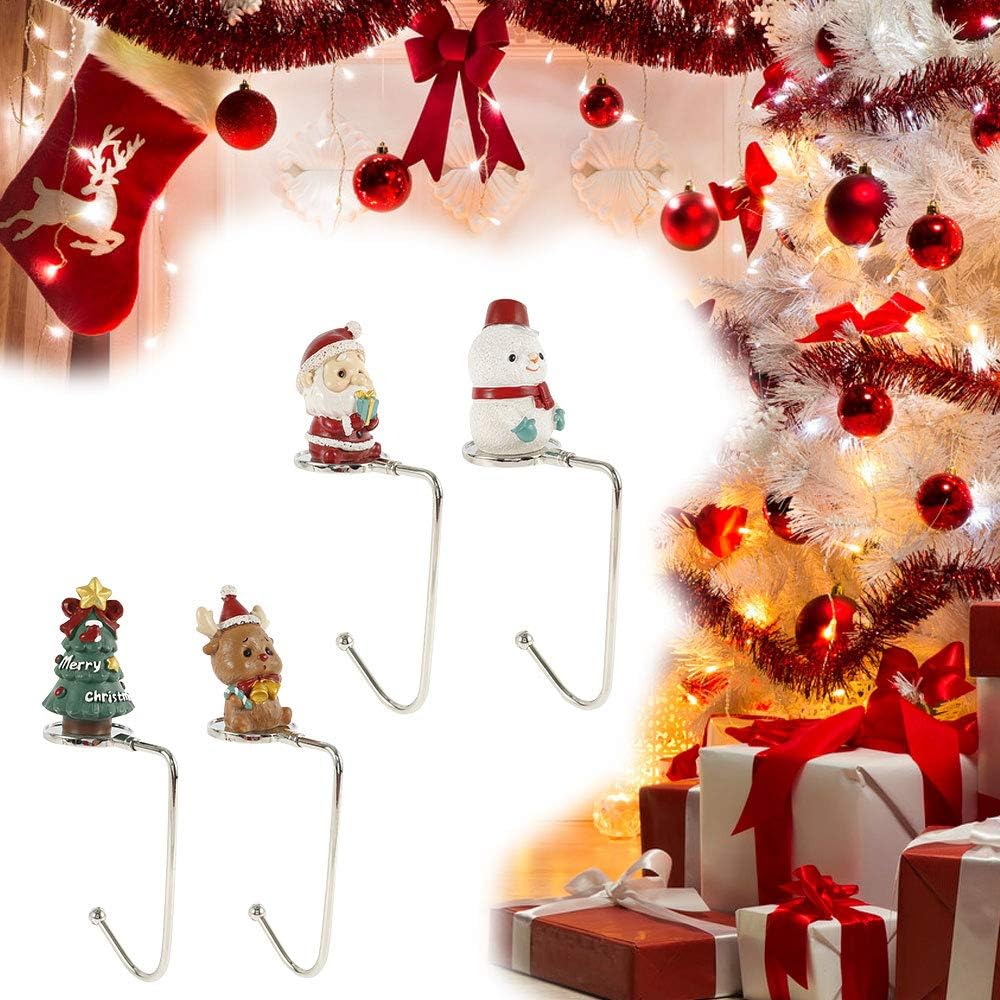 4pcs Christmas Stocking Hanger Metal Fireplace Mantle Stocking Hanger