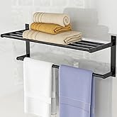 24 Inch Towel Racks for Bathroom, 2 Tire Bathroom Shelf with Towel Bar, Rustproof Wall Mounted Towel Rack SUS304 Stainless Steel, Bathroom Accessories Lavatory Towel Storage - Black