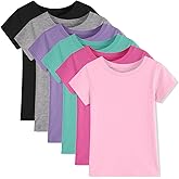 6 Pack Girls/Toddlers Cotton T-Shirts Crewneck Short Sleeve Summer Tops Kids Clothes Tees（2T-14Y）