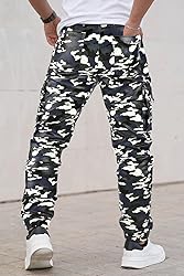 GINGTTO Mens Cargo Moto Pants White Camo Leather